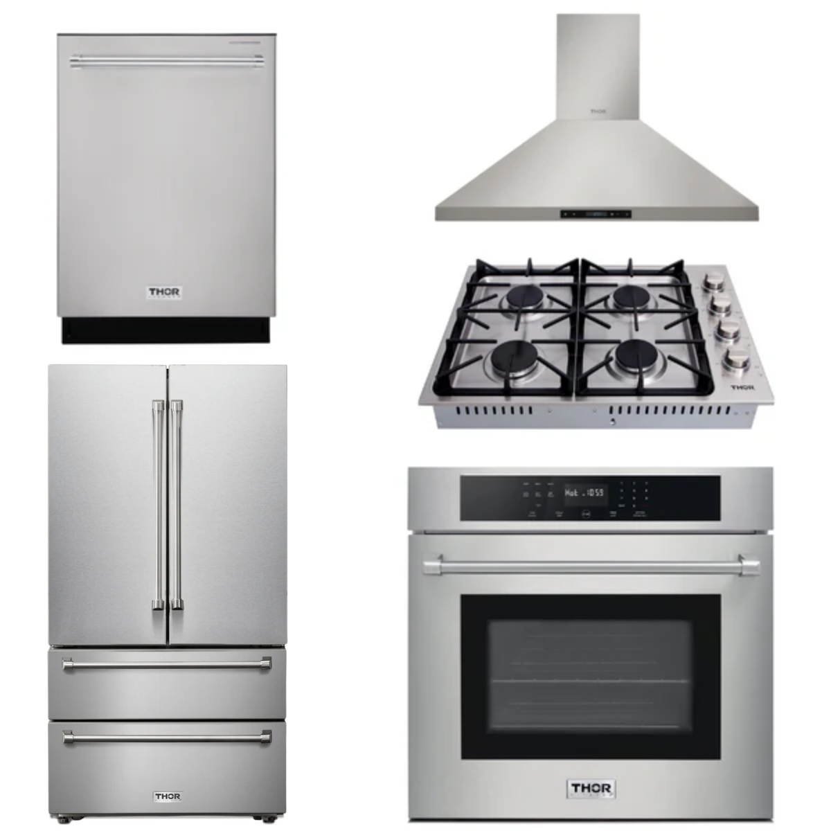 THOR Kitchen Package - 30" Wall Oven, Cooktop, Range Hood, Refrigerator, Dishwasher, AP-HEW3001-DC-30-2
