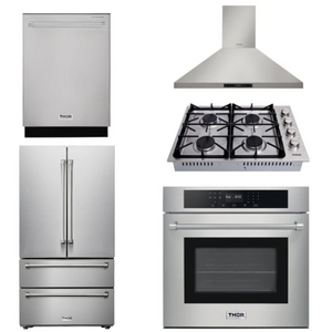 THOR Kitchen Package - 30" Wall Oven, Cooktop, Range Hood, Refrigerator, Dishwasher, AP-HEW3001-DC-30-2