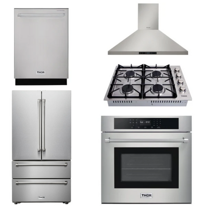 THOR Kitchen Package - 30" Wall Oven, Cooktop, Range Hood, Refrigerator, Dishwasher, AP-HEW3001-DC-30-2
