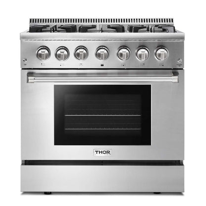 THOR Kitchen 36 in. Natural Gas Burner/Electric Oven Range in Stainless Steel, HRD3606U