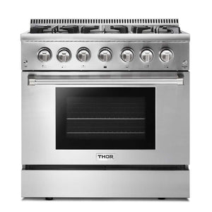 THOR Kitchen Package - 36" Dual Fuel Range, Dishwasher, Refrigerator with Water and Ice Dispenser, AP-HRD3606U-9