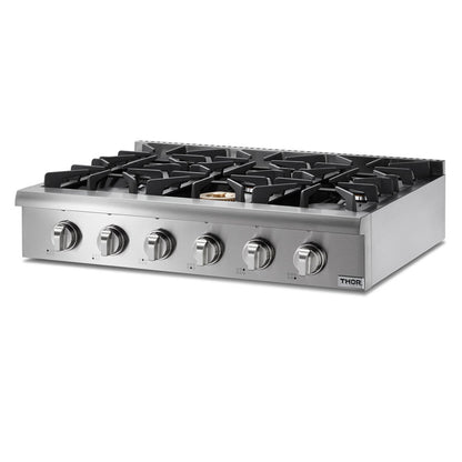 THOR Kitchen 36 in. Liquid Propane Gas Cooktop in Stainless Steel with 6 Burners, HRT3618ULP