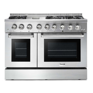 THOR Kitchen Package - 48" Dual Fuel Range, Range Hood, Refrigerator with Water and Ice Dispenser, Dishwasher, Microwave, AP-HRD4803ULP-W-9