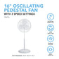 16" Pedestal Fan with Wide-Angle Oscillation and 3 Powerful Fan Speeds