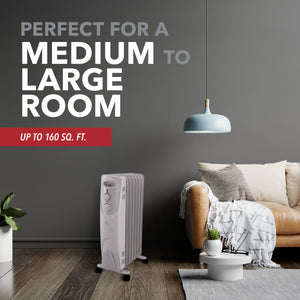 1500/900/600W 7-Fin 25" Oil-Filled Radiator Heater, White