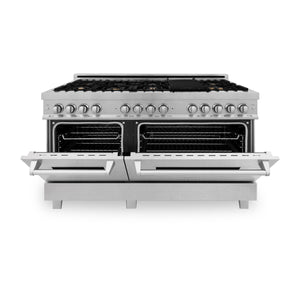 ZLINE 60" 7.4 cu. ft. Legacy Dual Fuel Range with Gas Cooktop and 2 Electric Convection Ovens in Satin Stainless Steel with 8 Brass Burners, RAS-SN-BR-60