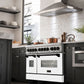 ZLINE Autograph 48" 6.0 cu. ft. Legacy Dual Fuel Range with 7 Burner Gas Cooktop and 2 Electric Ovens in Satin Stainless Steel with White Matte Doors and Matte Black Accents, RASZ-WM-48-MB