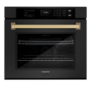 ZLINE 30" Autograph Single Wall Oven with Air Fry and Self-Clean in Black and Champagne Bronze Handle, WASBZ-30-CB