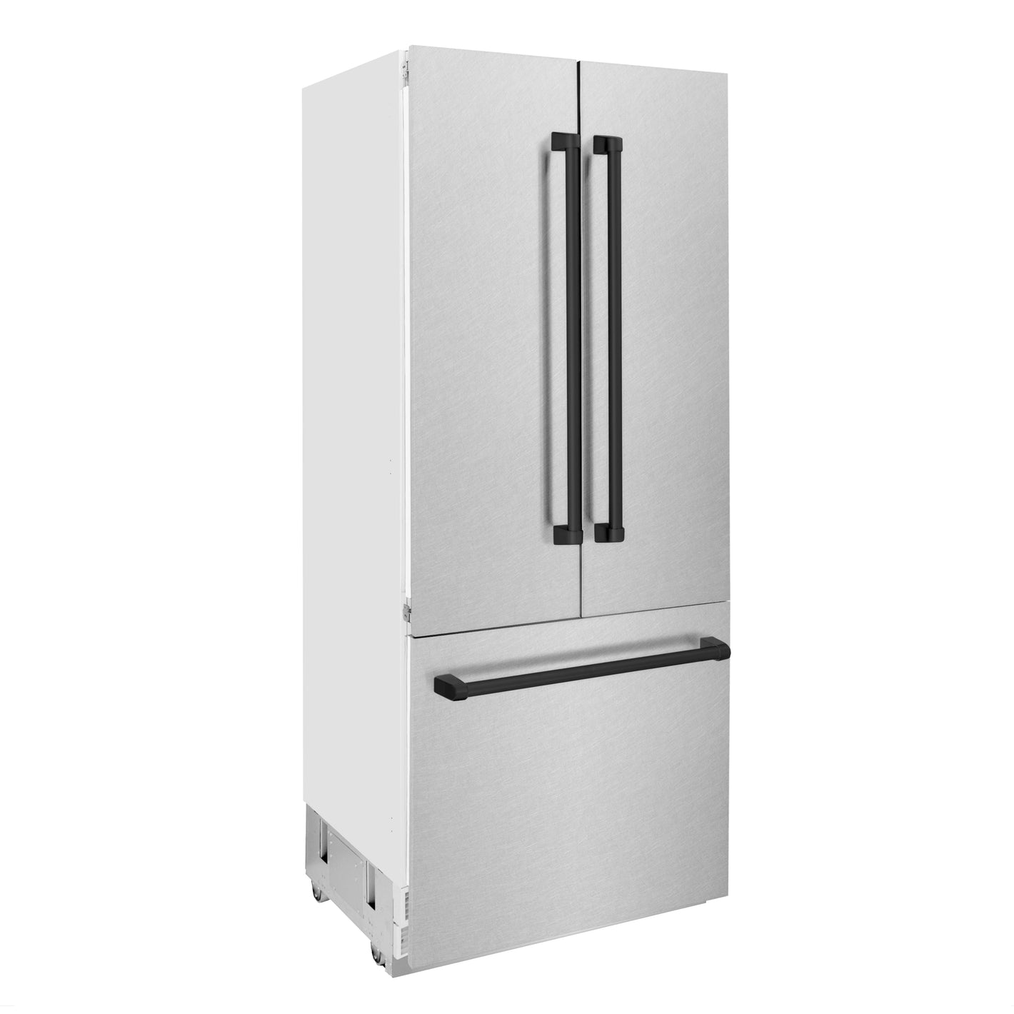 ZLINE Autograph 36" 19.6 cu. ft. French Door Built-In Bottom Freezer Refrigerator with Water Dispenser and Ice Maker in Satin Stainless Steel with Matte Black Accents, RBIVZ-SN-36-MB