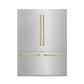 ZLINE Autograph 60" 32.2 cu. ft. French Door Built-In Bottom Freezer Refrigerator with Water Dispenser and Ice Maker in Satin Stainless Steel with Champagne Bronze Accents, RBIVZ-SN-60-CB