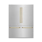 ZLINE Autograph 60" 32.2 cu. ft. French Door Built-In Bottom Freezer Refrigerator with Water Dispenser and Ice Maker in Satin Stainless Steel with Polished Gold Accents, RBIVZ-SN-60-G