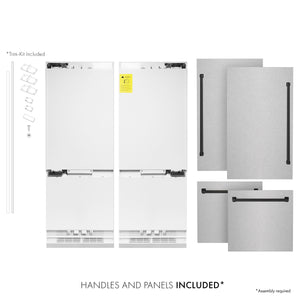 ZLINE Autograph 60" 32.2 cu. ft. French Door Built-In Bottom Freezer Refrigerator with Water Dispenser and Ice Maker in Satin Stainless Steel with Matte Black Accents, RBIVZ-SN-60-MB