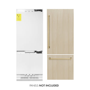 ZLINE Autograph 30" 16.1 cu. ft. Panel Ready Built-in 2-Door Bottom Freezer Refrigerator with Internal Water and Ice Dispenser with Champagne Bronze Handles, RBIVZ-30-CB