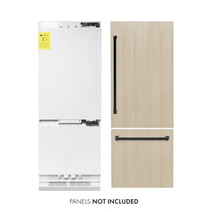 ZLINE Autograph 30" 16.1 cu. ft. Panel Ready Built-in 2-Door Bottom Freezer Refrigerator with Internal Water and Ice Dispenser with Black Matte Handles, RBIVZ-30-MB