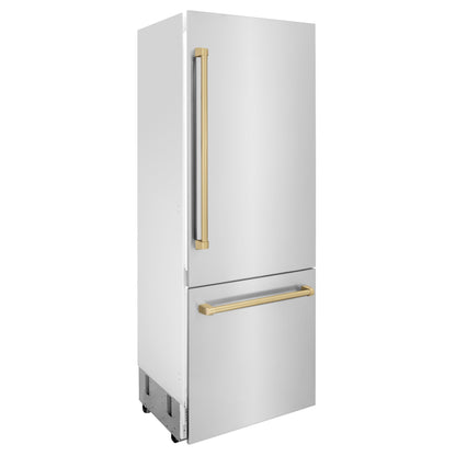 ZLINE Autograph 30 In. 16.1 cu. ft. Built-In Refrigerator with Internal Water and Ice Dispenser with Bronze Accents, RBIVZ-304-30-CB
