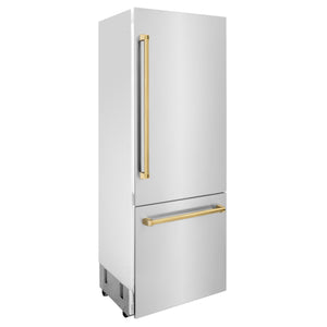ZLINE Autograph 30 In. 16.1 cu. ft. Built-In Refrigerator with Internal Water and Ice Dispenser with Gold Accents, RBIVZ-304-30-G
