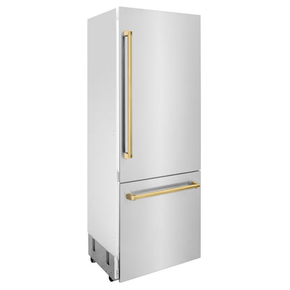 ZLINE Autograph 30 In. 16.1 cu. ft. Built-In Refrigerator with Internal Water and Ice Dispenser with Gold Accents, RBIVZ-304-30-G