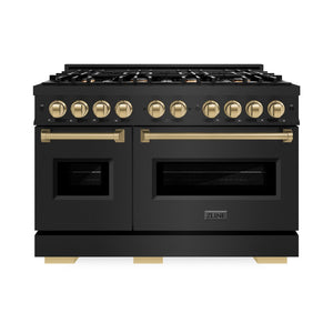 ZLINE Autograph 48" 6.7 cu. ft. Classic Double Oven Dual Fuel Range with 8 Burners in Black Stainless Steel and Champagne Bronze Accents, CDRBZ-48-CB