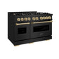 ZLINE Autograph 48" 6.7 cu. ft. Classic Double Oven Dual Fuel Range with 8 Burners in Black Stainless Steel and Champagne Bronze Accents, CDRBZ-48-CB
