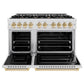 ZLINE Autograph 48" 6.7 cu. ft. Classic Double Oven Gas Range with 8 Burner Cooktop in Satin Stainless Steel and Polished Gold Accents, CGRSZ-48-G