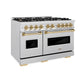 ZLINE Autograph 48" 6.7 cu. ft. Classic Double Oven Gas Range with 8 Burner Cooktop in Satin Stainless Steel and Polished Gold Accents, CGRSZ-48-G