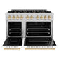 ZLINE Autograph 48" 6.7 cu. ft. Classic Double Oven Gas Range with 8 Burner Cooktop in Satin Stainless Steel with White Matte Doors and Polished Gold Accents, CGRSZ-WM-48-G