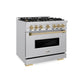 ZLINE Autograph 36" 5.2 cu. ft. Classic Gas Range with 6 Burners in Stainless Steel and Champagne Bronze Accents, CGRZ-36-CB