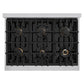 ZLINE Autograph 36" 5.2 cu. ft. Classic Gas Range with 6 Burners in Stainless Steel with White Matte Door and Polished Gold Accents, CGRZ-WM-36-G