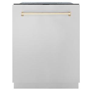 ZLINE Autograph Edition 24 In. Tall Dishwasher, Touch Control, in Stainless Steel with Gold Handle, DWMTZ-304-24-G