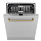 ZLINE Autograph 24" Monument Series 3rd Rack Top Touch Control Tall Tub Dishwasher with Satin Stainless Steel Panel and Champagne Bronze Handle, 45dBa, DWMTZ-SN-24-CB