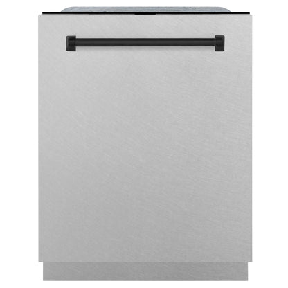 ZLINE Autograph 24" Monument Series 3rd Rack Top Control Built-In Tall Tub Dishwasher with Satin Stainless Steel Panel and Matte Black Handle, 45dBa, DWMTZ-SN-24-MB