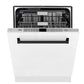 ZLINE Autograph Edition 24 inch Tall Dishwasher, Touch Control, in White Matte with Matte Black Handle, DWMTZ-WM-24-MB
