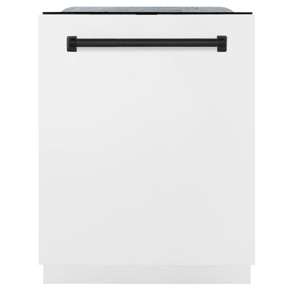 ZLINE Autograph Edition 24 inch Tall Dishwasher, Touch Control, in White Matte with Matte Black Handle, DWMTZ-WM-24-MB
