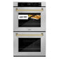 ZLINE 30" Autograph Professional True Convection Double Wall Oven with Air Fry and Self Clean in Satin Stainless Steel with Champagne Bronze Handles, WADSZ-30-CB