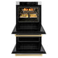 ZLINE 30" Autograph Professional True Convection Double Wall Oven with Air Fry and Self Clean in Satin Stainless Steel with Champagne Bronze Handles, WADSZ-30-CB