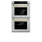 ZLINE 30" Autograph Professional True Convection Double Wall Oven with Air Fry and Self Clean in Satin Stainless Steel with Champagne Bronze Handles, WADSZ-30-CB