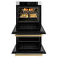 ZLINE 30" Autograph Professional True Convection Double Wall Oven with Air Fry and Self Clean in Satin Stainless Steel with Polished Gold Handles, WADSZ-30-G