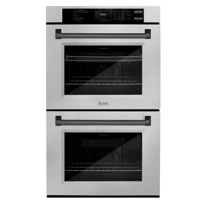 ZLINE 30" Autograph Professional True Convection Double Wall Oven with Air Fry and Self Clean in Satin Stainless Steel with Matte Black Handles, WADSZ-30-MB