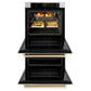 ZLINE 30" Autograph Professional True Convection Double Wall Oven with Air Fry and Self Clean in Satin Stainless Steel with White Matte Doors and Champagne Bronze Handles, WADSZ-WM-30-CB