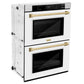 ZLINE 30" Autograph Professional True Convection Double Wall Oven with Air Fry and Self Clean in Satin Stainless Steel with White Matte Doors and Champagne Bronze Handles, WADSZ-WM-30-CB