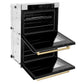 ZLINE 30" Autograph Professional True Convection Double Wall Oven with Air Fry and Self Clean in Satin Stainless Steel with White Matte Doors and Champagne Bronze Handles, WADSZ-WM-30-CB