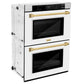 ZLINE 30" Autograph Professional True Convection Double Wall Oven with Air Fry and Self Clean in Satin Stainless Steel with White Matte Doors and Polished Gold Handles, WADSZ-WM-30-G