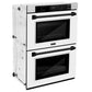 ZLINE 30" Autograph Professional True Convection Double Wall Oven with Air Fry and Self Clean in Satin Stainless Steel with White Matte Doors and Matte Black Handles, WADSZ-WM-30-MB