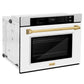 ZLINE 30" Autograph Professional True Convection Single Wall Oven with Air Fry and Self Clean in Satin Stainless Steel with White Matte Door and Polished Gold Handle, WASSZ-WM-30-G
