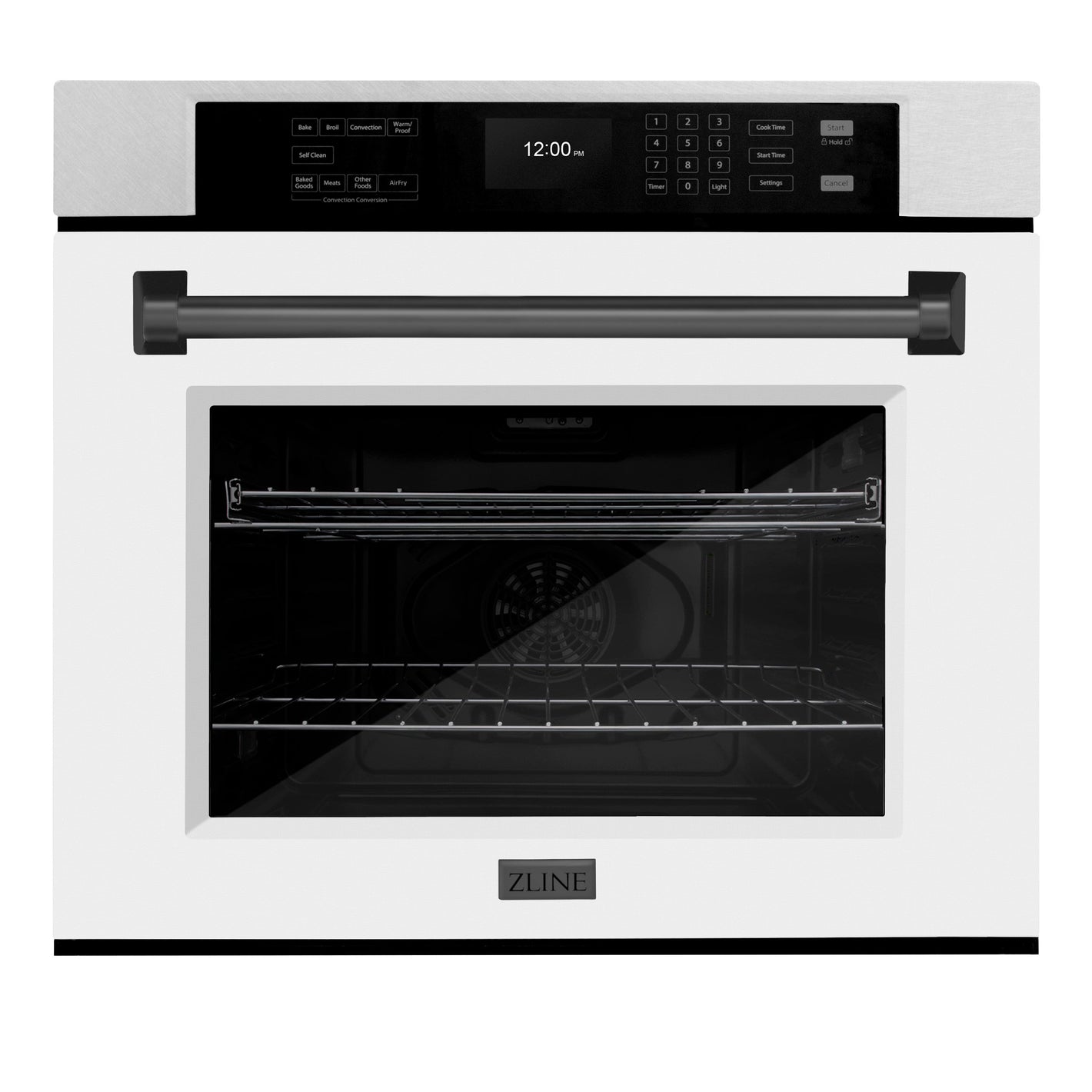 ZLINE 30" Autograph Professional True Convection Single Wall Oven with Air Fry and Self Clean in Satin Stainless Steel with White Matte Door and Matte Black Handle, WASSZ-WM-30-MB