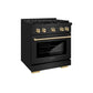 ZLINE Autograph 30" 4.2 cu. ft. Paramount Dual Fuel Range with 4 Burners in Black Stainless Steel with Polished Gold Accents, SDRBZ-30-G