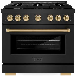 ZLINE Autograph 36" 5.2 cu. ft. Paramount Gas Range with Convection Gas Oven in Black Stainless Steel and Gold Accents, SGRBZ-36-G