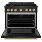 ZLINE Autograph 36" 5.2 cu. ft. Paramount Gas Range with Convection Gas Oven in Black Stainless Steel and Gold Accents, SGRBZ-36-G