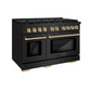ZLINE Autograph 48" 6.7 cu. ft. Paramount Double Oven Gas Range in Black Stainless Steel and Gold Accents, SGRBZ-48-G