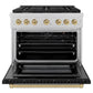 ZLINE Autograph 36" 5.2 cu. ft. Paramount Dual Fuel Range with 6 Burner Gas Cooktop and Electric Convection Oven in Satin Stainless Steel with Black Matte Door and Champagne Bronze Accents, SDRSZ-BLM-36-CB